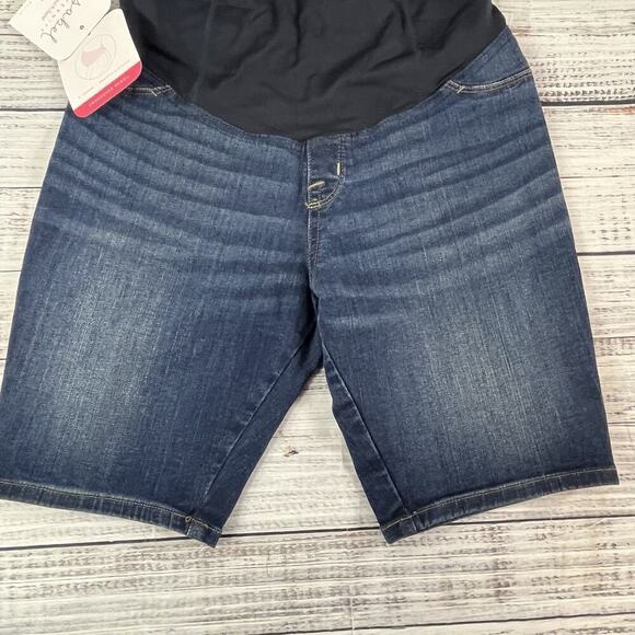 Isabel Maternity Denim Jean Bermuda Shorts sz 4/27 9" Inseam Crossover Panel - Picture 5 of 9